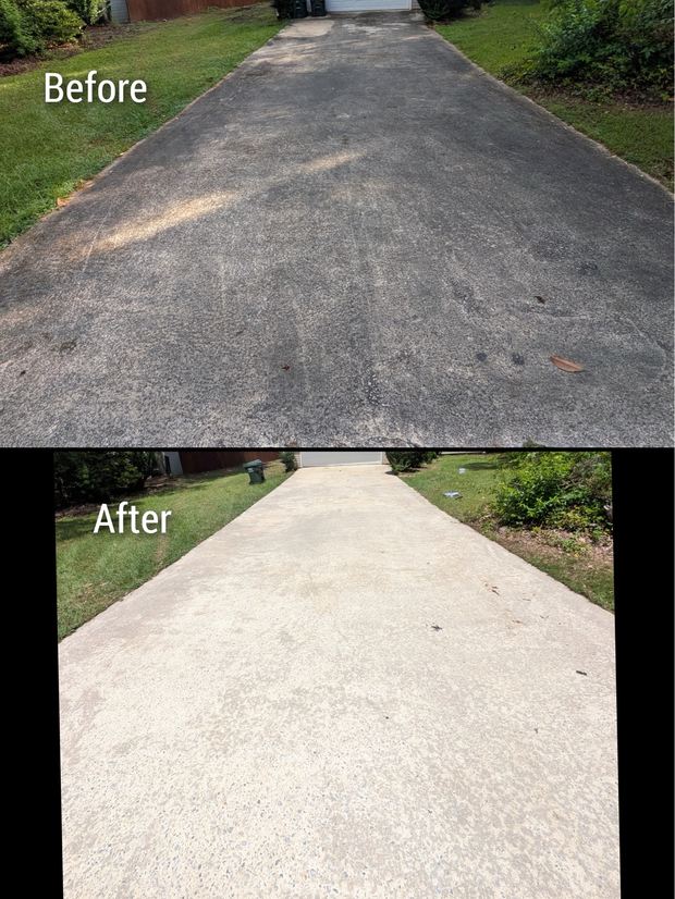 Concrete driveway before and after pressure washing