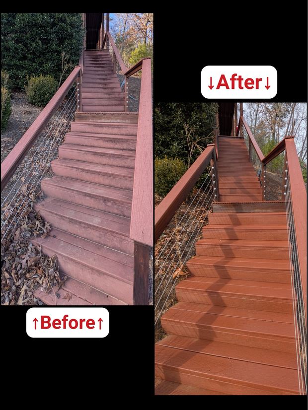 Hillside Wood Staircase — Eagle Eye Pressure Washing, Decks & Fences